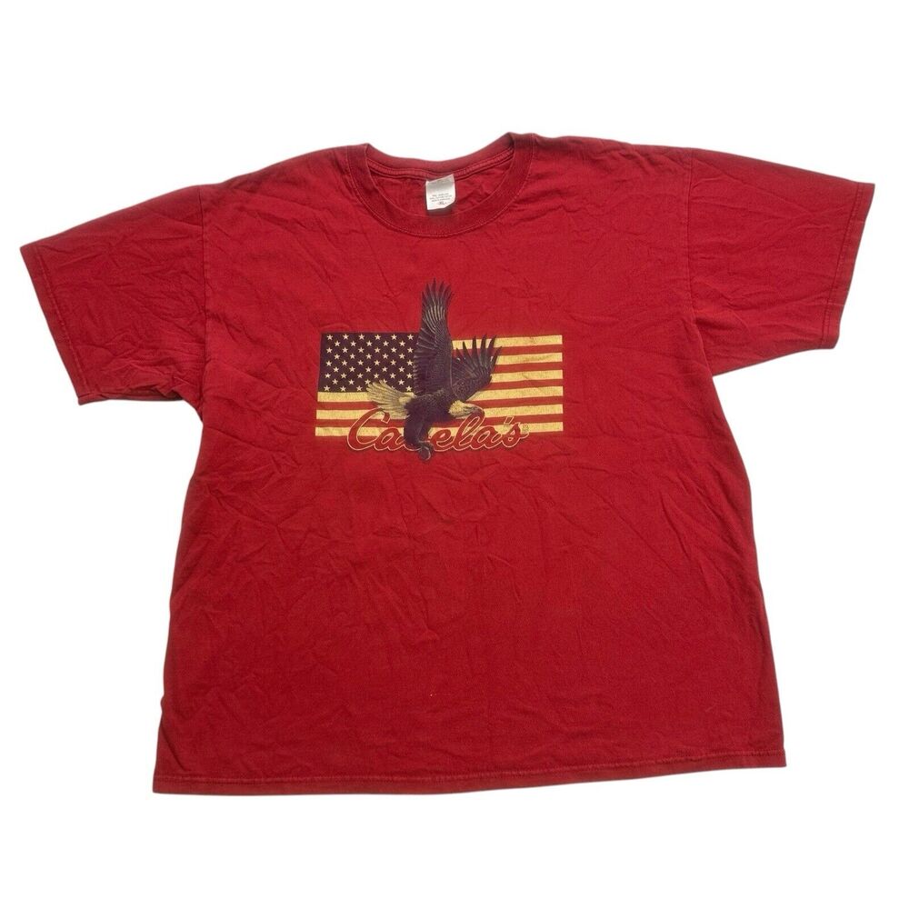 Cabelas Shirt Mens XL Red American Flag Eagle USA Short Sleeve Cotton